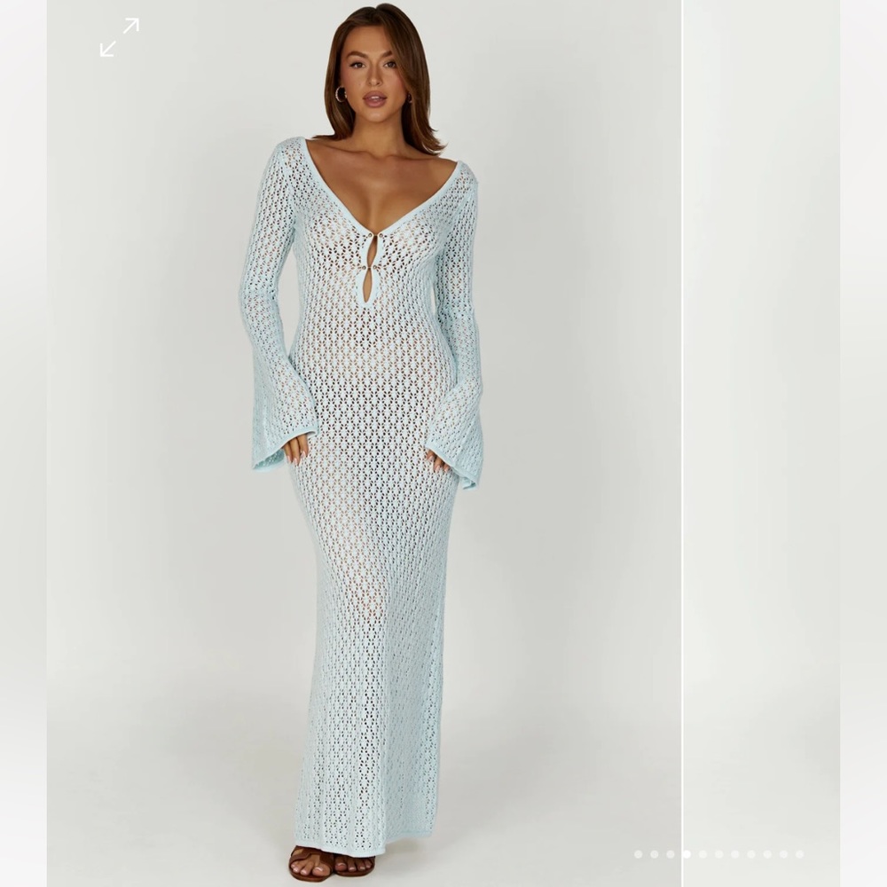 Meshki Kayleigh Crochet Fishtail Flare Sleeve Dress